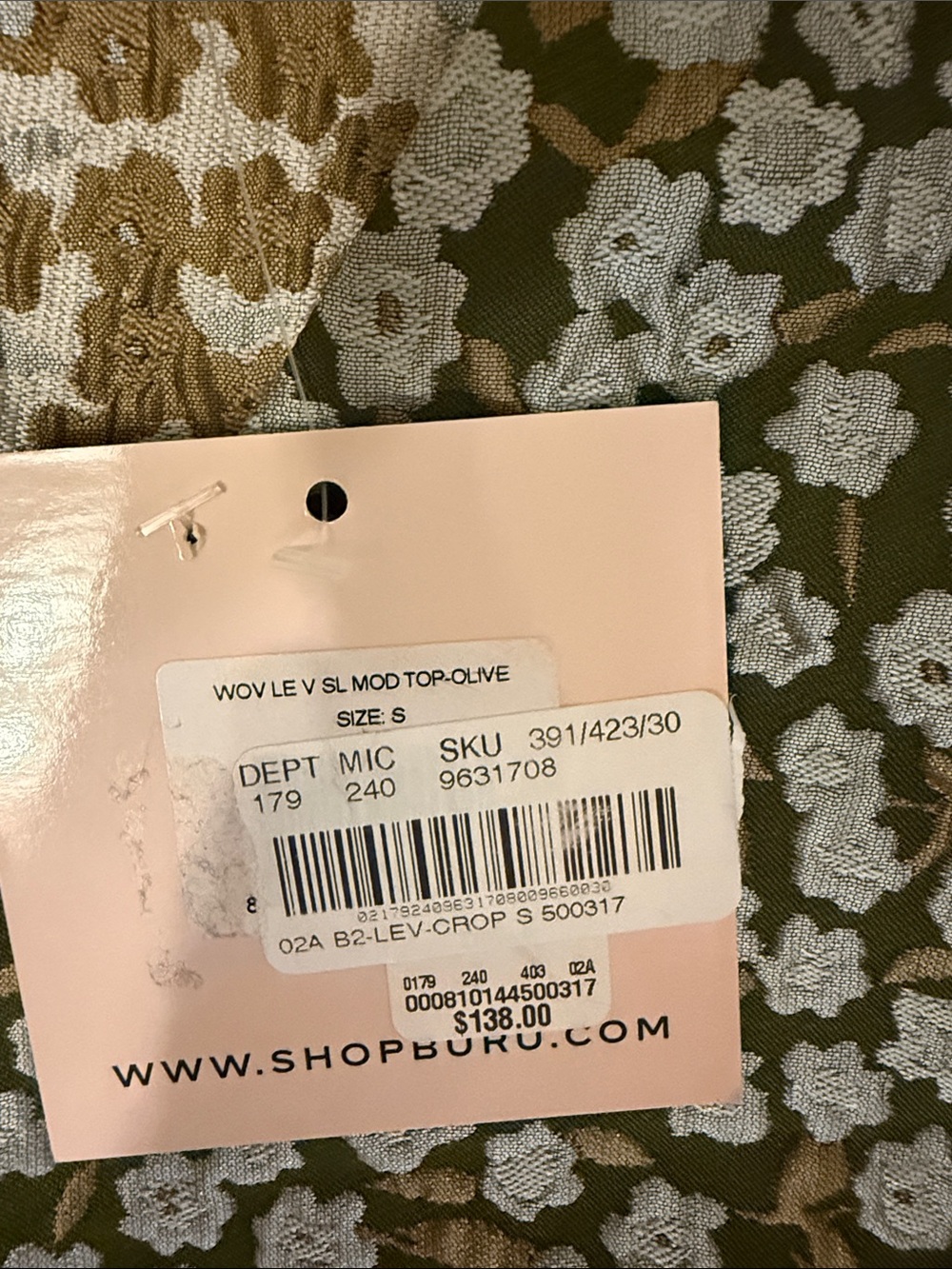 #315. BURU Olive Floral V-Neck Sleeveless Top - Picture 3 of 6